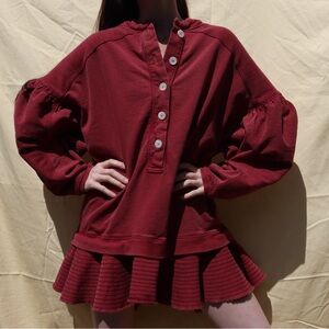 Free People Burgundy Long Sleeve Henley Sweatshirt Dress